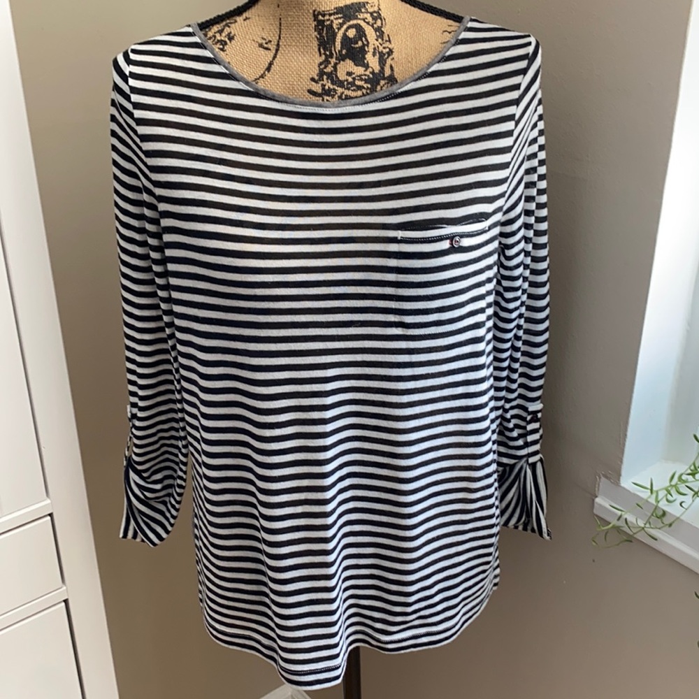 LOFT Black and White Striped Long Sleeve Tee